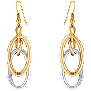 Boucles d'oreilles CHAINS SIMPLE Gold & Silver Pendantes ajourées Maillons de chaine bicolores Argent et Doré Rhodium