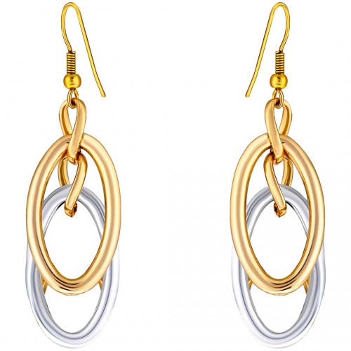 Boucles d'oreilles CHAINS SIMPLE Gold & Silver Pendantes ajourées Maillons de chaine bicolores Argent et Doré Rhodium