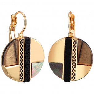 Earrings SIERRA DORADA NATURAL Short sleepers Ethnic Golden and Natural Gilded with fine gold Wood and natural mother-of-pearl