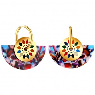 Earrings RIVER VALLEY STEEL COLOR GOLD Multicolor Stainless steel gilded with fine gold enamels and Resins