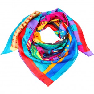 THE FISH of THE CAT Color scarf Cat and fish print silk square Multicolour 100% silk All over print