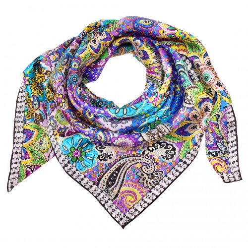 INDIA Color Blue silk square scarf with paisley print Blue and Multicolor 100% silk All-over print