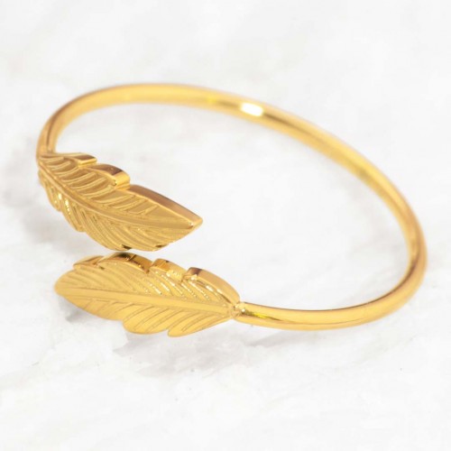 Bague BIRDY Gold Jonc réglable flexible Plumes Doré Acier inoxydable doré à l'or fin