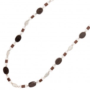SOWOOD Brown Silver necklace Thin long necklace Intercalated wooden beads Silver and Brown Silver-plated brass Wood and Pearls