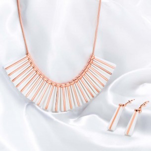 ELINA set White Rose Gold Breastplate with Fringe pendant Pink and White Gilded with fine gold Resins
