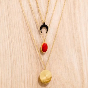 Collier SOL Y MAR STEEL Red Gold Ras de cou Multirangs à pendentif Ethnique Rouge Acier inoxydable doré à l'or fin Jaspe
