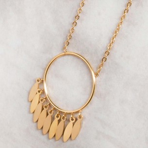 MELKIS Gold necklace Choker pendant Golden circle ring Stainless steel gilded with fine gold