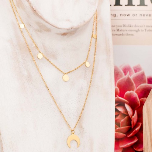 CLARA Gold necklace Moon multirow choker Gold Stainless steel gilded with fine gold
