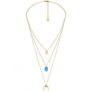 LOUNS Blue Gold necklace Gold and Turquoise Moon multi-row choker Stainless steel gilded with fine gold Semi-precious stone
