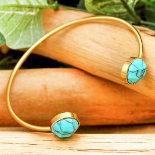 Bracelet IMANY Blue Gold Flexible adjustable bangle You and Me Golden and Blue Turquoise Stainless steel gilded with fine gold