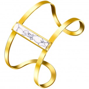 Bracelet MINORK White Gold Manchette réglable flexible rigide ajourée Doré et Blanc Acier inoxydable doré à l'or fin Howlite