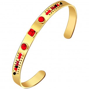 Bracelet REGANIS Red Gold Jonc réglable flexible Ethnique Doré et Rouge Acier inoxydable doré à l'or fin Pierre Jaspe
