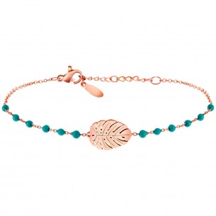 FOREST Green & Rose Gold bracelet Thin flexible chain bracelet Leaf Rosé Green Stainless steel gilded with fine gold Pearls