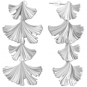 NATURE LEAVES Silver Earrings Long Pendants Articulated Leaves Rhodium Silver