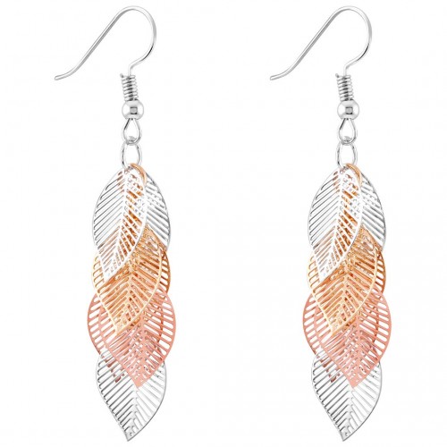INNOCENCE All Gold Drop Earrings with Filigree Leaves Silver Rose Gold Stainless steel gilded with fine gold