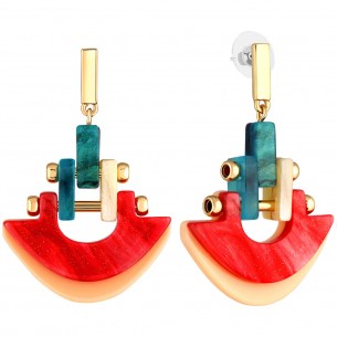 WISCONSIN Color Gold earrings Openwork pendants Ethnic Golden and Multicolored Rhodium Resins