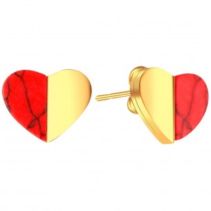 ROMANCE Red Gold earrings Studs Two-tone heart Golden and Red Stainless steel gilded with fine gold Red Jasper stone