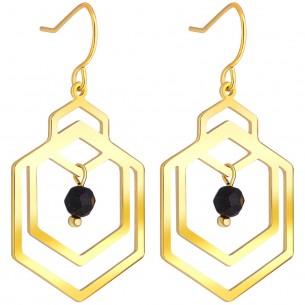 KAILANO Black Gold earrings Openwork pendants Geometric Gold Black Stainless steel gilded with fine gold Crimped crystals
