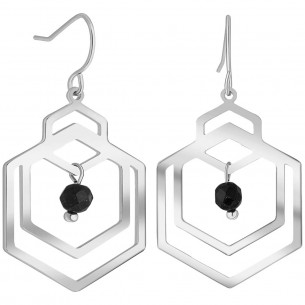 KAILANO Black Silver earrings Openwork pendants Geometric Silver and Black Stainless steel Set crystals 2