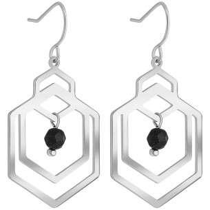 Boucles d'oreilles KAILANO Black Silver Pendantes ajourées Géométrique Argent et Noir Acier inoxydable Cristaux sertis