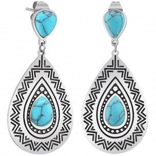 FRANCESCA Blue Silver earrings Mid-length pendants Ethnic Silver and Blue Turquoise Stainless steel 2