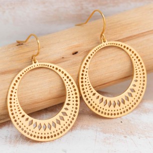 TORN Gold earrings Openwork mid-length pendants Filigree Golden Stainless steel gilded with fine gold