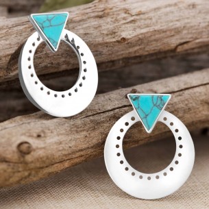 UZAGUE Blue Silver Earrings Short Pendants Geometric Silver and Blue Stone Turquoise Stainless Steel