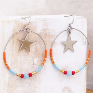 Boucles d'oreilles MONIA Color Silver Pendantes ajourées à pendentif étoile Argent et Multicolore Acier inoxydable Perles 2