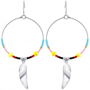 Boucles d'oreilles LIBRA Color Silver Pendantes ajourées à pendentif Plumes Argent et Multicolore Acier inoxydable Perles 2