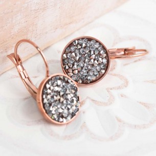 LIPSO Gray & Rose Gold earrings Paved sleepers Crystal river Pink and Gray Stainless steel gilded with fine rose gold