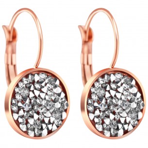 LIPSO Gray & Rose Gold earrings Paved sleepers Crystal river Pink and Gray Stainless steel gilded with fine rose gold 2