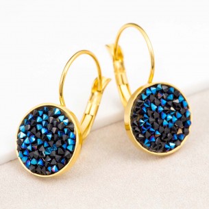LIPSO Night Blue Gold Earrings Paved Sleepers Crystal River Golden and Night Blue Stainless steel gilded with fine gold