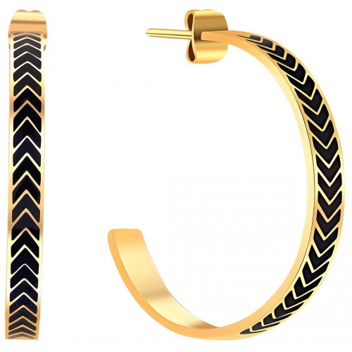 LIAM Black Gold earrings Flat hoops Ethnic Native American Gold and Black Stainless steel gilded with fine enamel gold