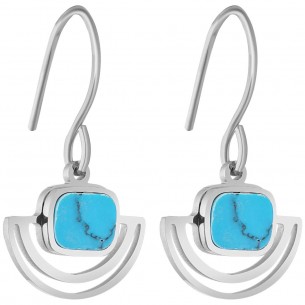 Boucles d'oreilles LYZO Blue Silver Pendantes courtes Antique Argent et Bleu Pierre Turquoise Acier inoxydable