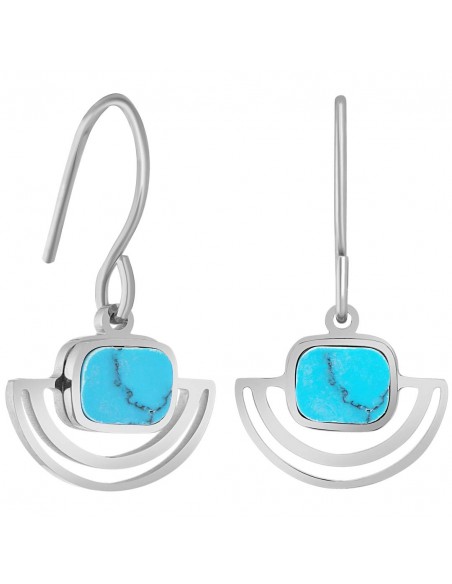 Boucles d'oreilles LYZO Blue Silver Pendantes courtes Antique Argent et Bleu Pierre Turquoise Acier inoxydable