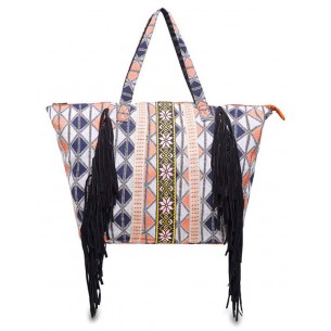 Leather goods EL CAMPO Color Silver Tote bag Ethnic Silver Multicolored Cotton Leather Embroidery Jewelry and fringe decorations