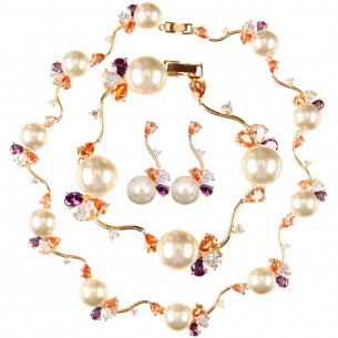 OCEANE White Gold adornment Set choker and bracelet and earrings White pearls Gilded with fine gold Set zirconium oxide