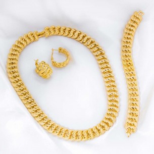 CHAINS Gold set Choker and bracelet and stud earrings American mesh Gilded with fine gold