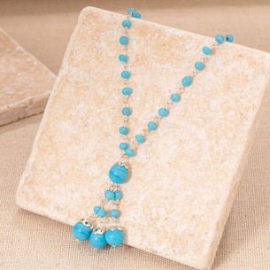 Necklace CHAPELLINE Sky Blue Silver Flexible chain Intercalated balls Silver and Sky Blue Rhodium Pearls