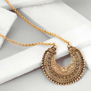 KIRIAK Gold necklace Choker pendant Ethnic Indian engravings Golden Brass gilded with fine gold
