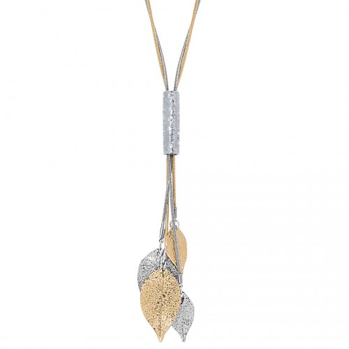 FOLANE Gold & Silver Necklace Y-shaped pendant long necklace Foliage Silver Gilded with fine gold Crystal