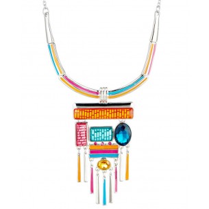 MODRIANO Color Silver necklace Contemporary pendant choker Silver and Multicolor Rhodium Crystal and Resins and enamels