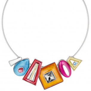 GEOTRICA Color Silver necklace Geometric pavé Silver and Multicolor Rhodium Crystal and Resins and enamels
