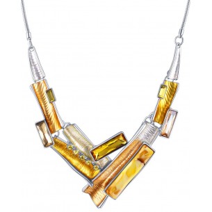 BASTIANO Necklace Mustard Yellow Silver Pavé Breastplate Contemporary Silver and Mustard Yellow Rhodium Crystal and Resins