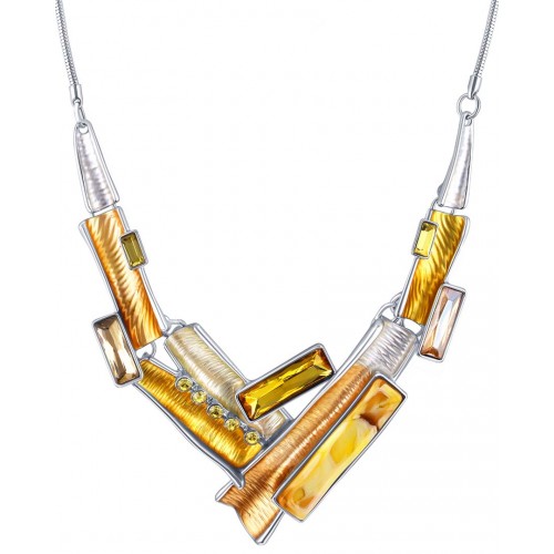 BASTIANO Necklace Mustard Yellow Silver Pavé Breastplate Contemporary Silver and Mustard Yellow Rhodium Crystal and Resins