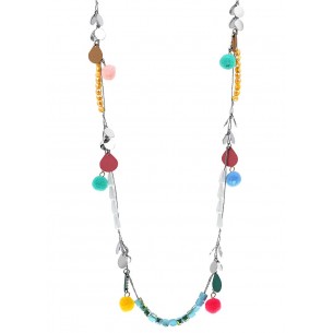 MAELUNE Color Silver Necklace Pendant Necklace Contemporary Silver and Multicolor Gilded with fine gold Crystal and Pompoms
