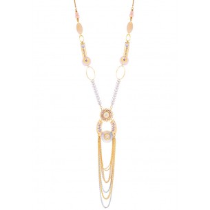 MELUSOL White Gold Necklace Ethnic Y-shaped pendant necklace Gold and White Gold-plated with fine gold Crystal Mother-of-pearl