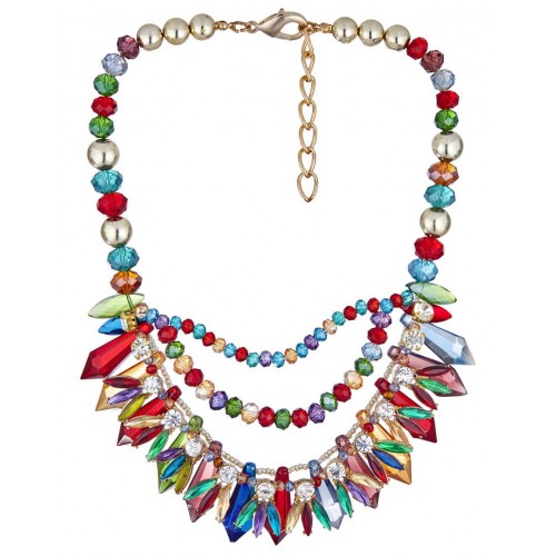 GALANTICE Color Gold multi-row choker necklace with crystal stalactites pendant Gold and Multicolor Rhodium Crystal