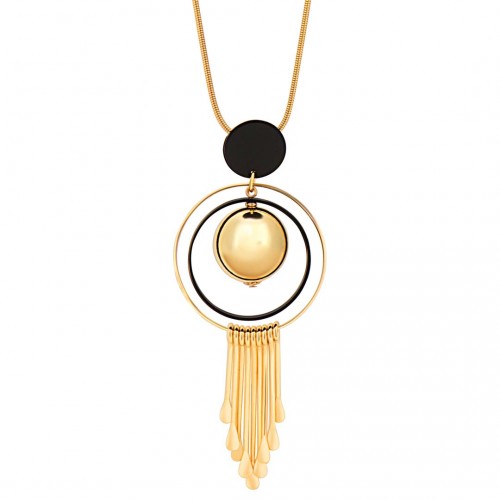 Collier ANTARES Black Gold Sautoir pendentif en Y Symbole stellaire Doré et Noir Doré à l'or fin Cristal
