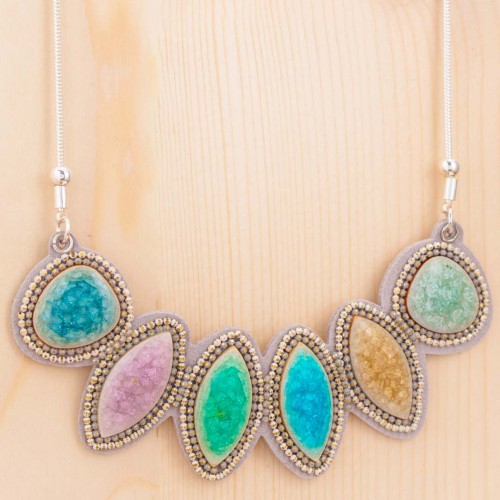 LACOZAL Necklace Color Silver Translucent Pavé Breastplate Silver and Multicolor Rhodium and Suede Lining Glass Paste